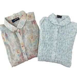 Lot of 2 Vintage Womens Floral Button Up Blouse S Cottagecore Soft Pastel Shirts